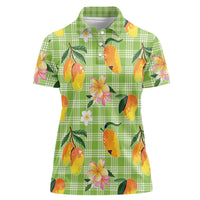 Aloha Hawaii Palaka Print Mango Plumeria Women Polo Shirt Cool Mint