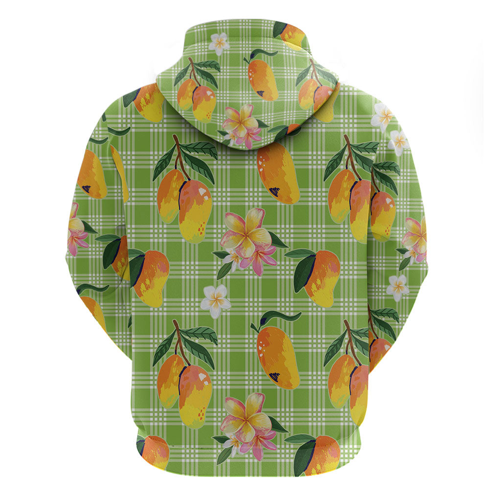 Aloha Hawaii Palaka Print Mango Plumeria Zip Hoodie Cool Mint