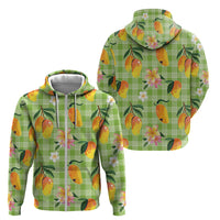 Aloha Hawaii Palaka Print Mango Plumeria Zip Hoodie Cool Mint