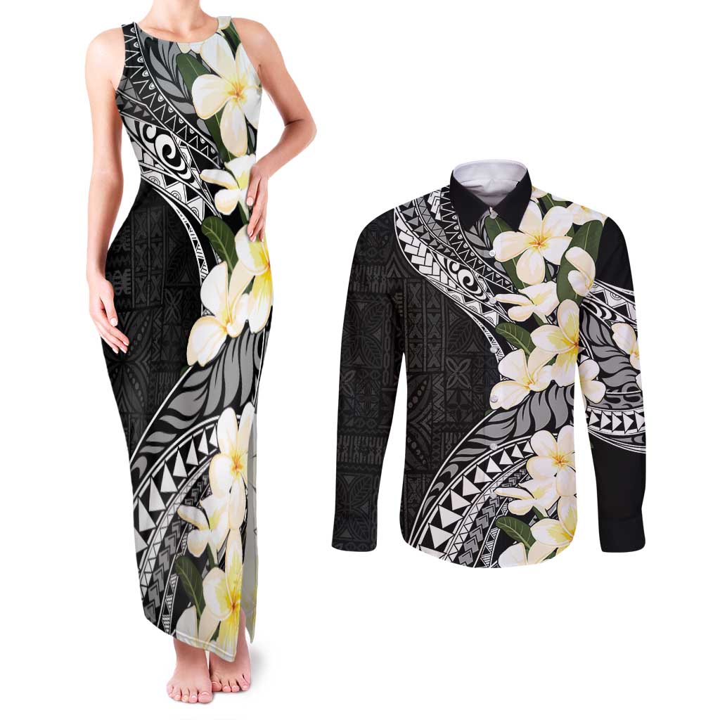 Aloha Hawaii Festive Couples Matching Tank Maxi Dress and Long Sleeve Button Shirt Frangipani Lace Classic