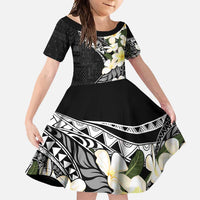 Aloha Hawaii Festive Family Matching Long Sleeve Bodycon Dress and Hawaiian Shirt Frangipani Lace Classic LT7 Daughter's Dress Black - Polynesian Pride