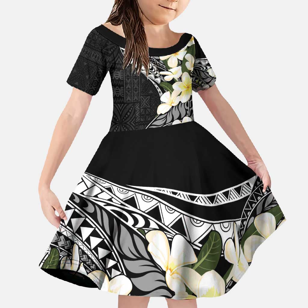 Aloha Hawaii Festive Family Matching Mermaid Dress and Hawaiian Shirt Frangipani Lace Classic LT7 Daughter's Dress Black - Polynesian Pride