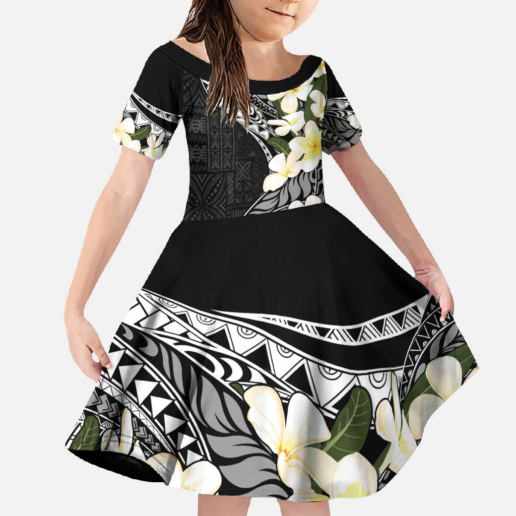 Aloha Hawaii Festive Family Matching Off Shoulder Maxi Dress and Hawaiian Shirt Frangipani Lace Classic LT7 Daughter's Dress Black - Polynesian Pride