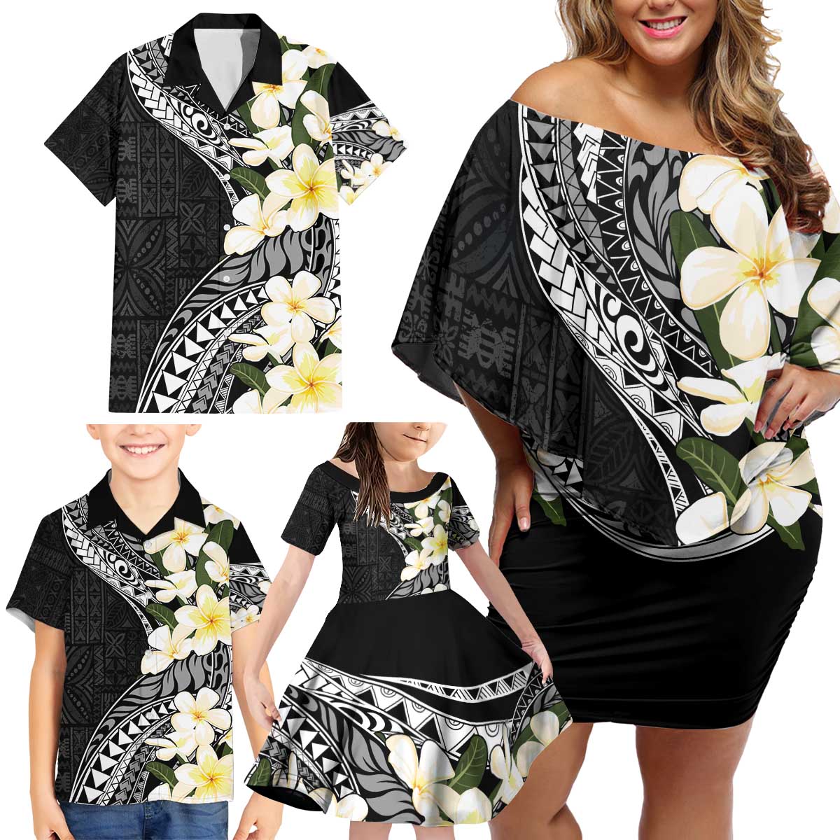 Aloha Hawaii Festive Family Matching Off Shoulder Short Dress and Hawaiian Shirt Frangipani Lace Classic LT7 - Polynesian Pride