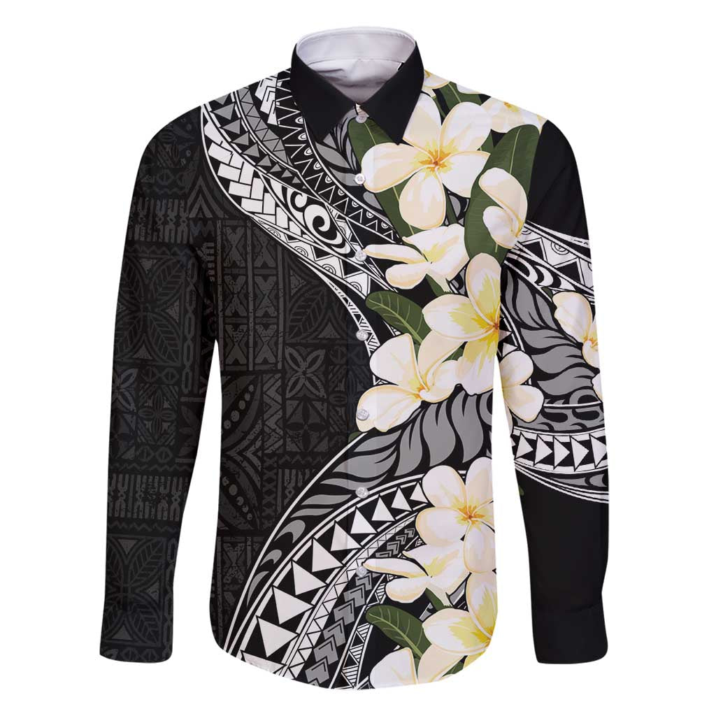 Aloha Hawaii Festive Family Matching Tank Maxi Dress and Hawaiian Shirt Frangipani Lace Classic LT7 Dad's Shirt - Long Sleeve Black - Polynesian Pride
