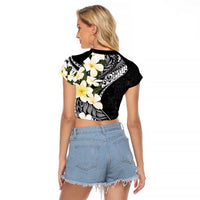 Aloha Hawaii Festive Raglan Cropped T Shirt Frangipani Lace Classic