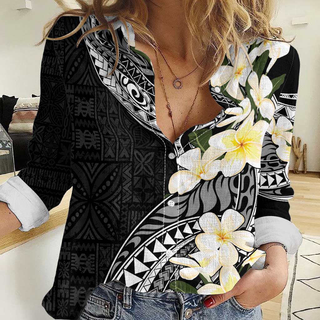 Aloha Hawaii Festive Women Casual Shirt Frangipani Lace Classic LT7 Female Black - Polynesian Pride