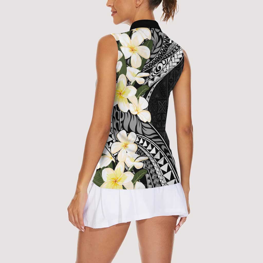 Aloha Hawaii Festive Women Sleeveless Polo Shirt Frangipani Lace Classic