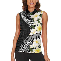 Aloha Hawaii Festive Women Sleeveless Polo Shirt Frangipani Lace Classic