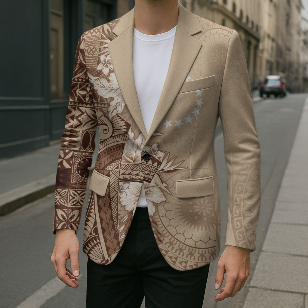 Kia Orana Cook Islands Tapa Floral With Cross Blazer Beige LT7 - Polynesian Pride