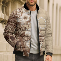 Kia Orana Cook Islands Tapa Floral With Cross Bomber Puffer Jacket Beige LT7 - Polynesian Pride