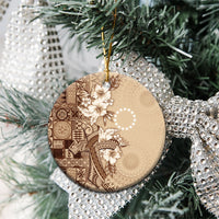 Kia Orana Cook Islands Tapa Floral With Cross Ceramic Ornament Beige LT7 - Polynesian Pride