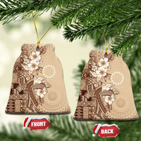 Kia Orana Cook Islands Tapa Floral With Cross Ceramic Ornament Beige LT7 Bell Flake Beige - Polynesian Pride