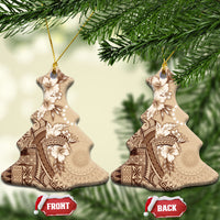 Kia Orana Cook Islands Tapa Floral With Cross Ceramic Ornament Beige LT7 Christmas Tree Beige - Polynesian Pride