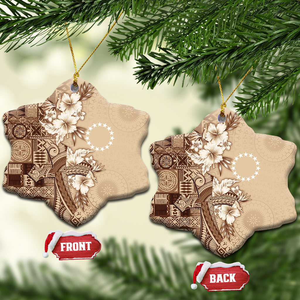 Kia Orana Cook Islands Tapa Floral With Cross Ceramic Ornament Beige LT7 Snow Flake Beige - Polynesian Pride
