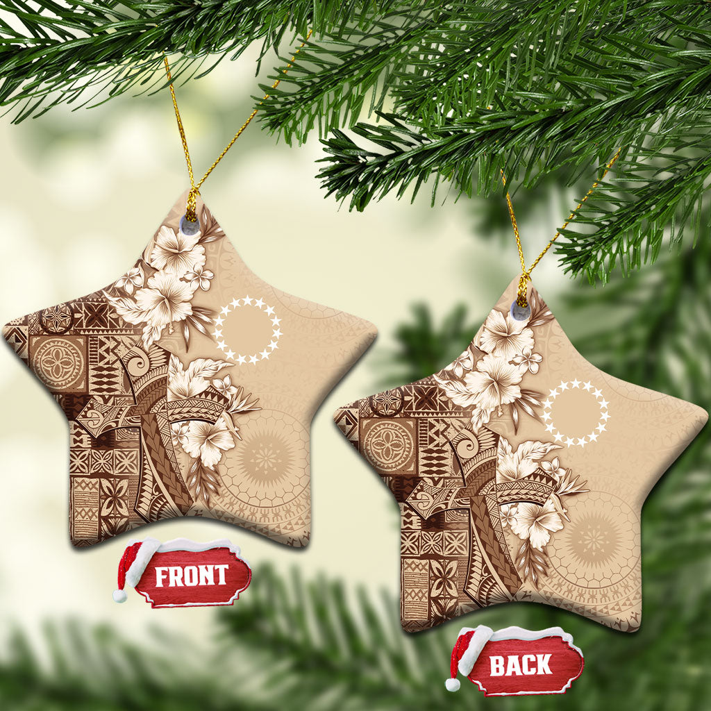 Kia Orana Cook Islands Tapa Floral With Cross Ceramic Ornament Beige LT7 Star Beige - Polynesian Pride