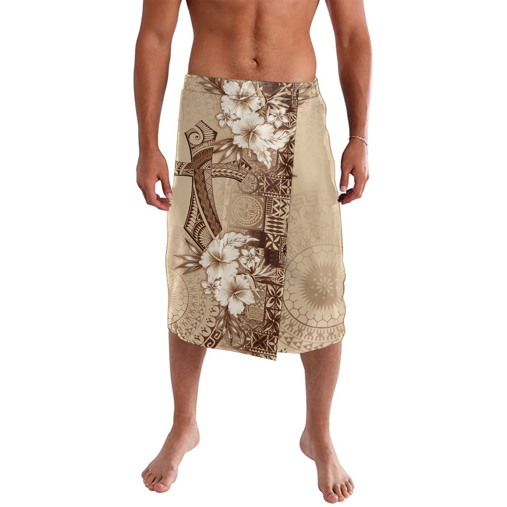 Kia Orana Cook Islands Tapa Floral With Cross Lavalava Beige LT7 Beige - Polynesian Pride