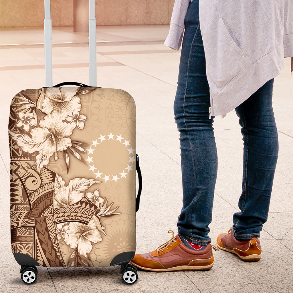 Kia Orana Cook Islands Tapa Floral With Cross Luggage Cover Beige LT7 Beige - Polynesian Pride