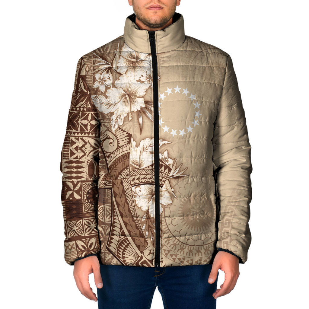 Kia Orana Cook Islands Tapa Floral With Cross Padded Jacket Beige