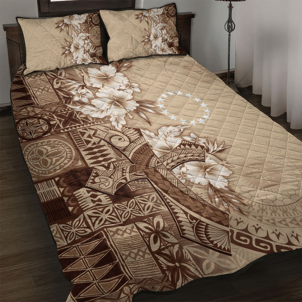 Kia Orana Cook Islands Tapa Floral With Cross Quilt Bed Set Beige LT7 Beige - Polynesian Pride