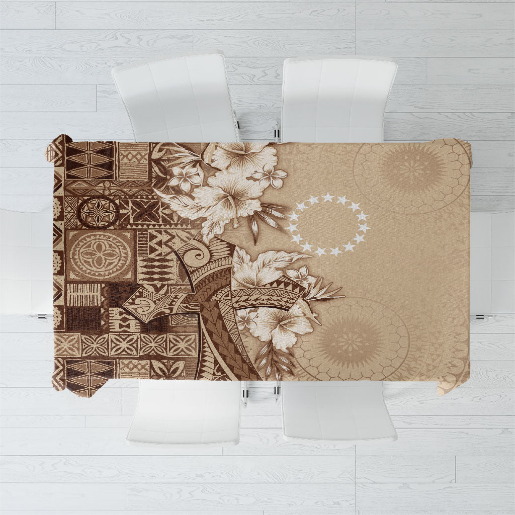 Kia Orana Cook Islands Tapa Floral With Cross Tablecloth Beige