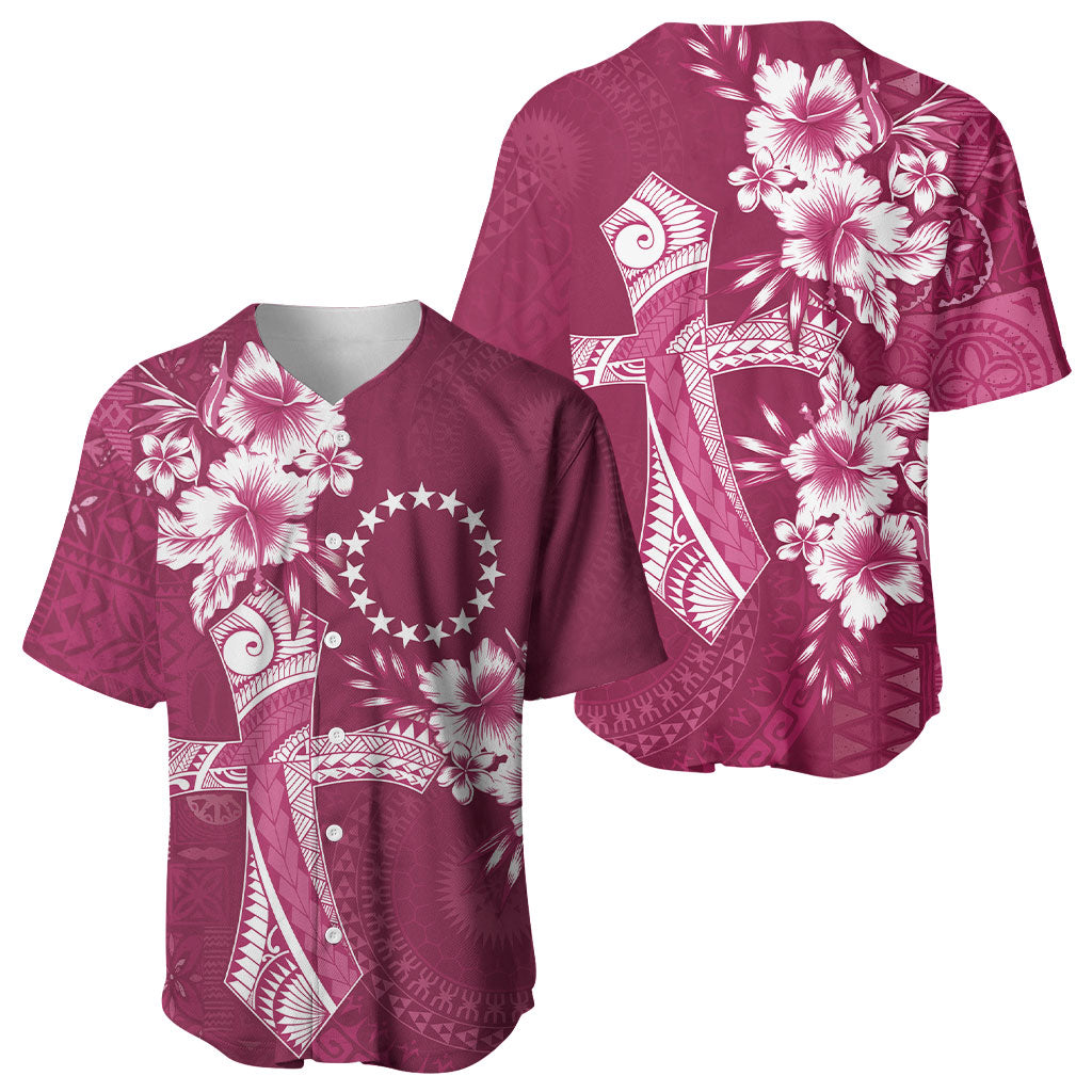 Kia Orana Cook Islands Tapa Floral With Cross Baseball Jersey Maroon LT7 - Polynesian Pride