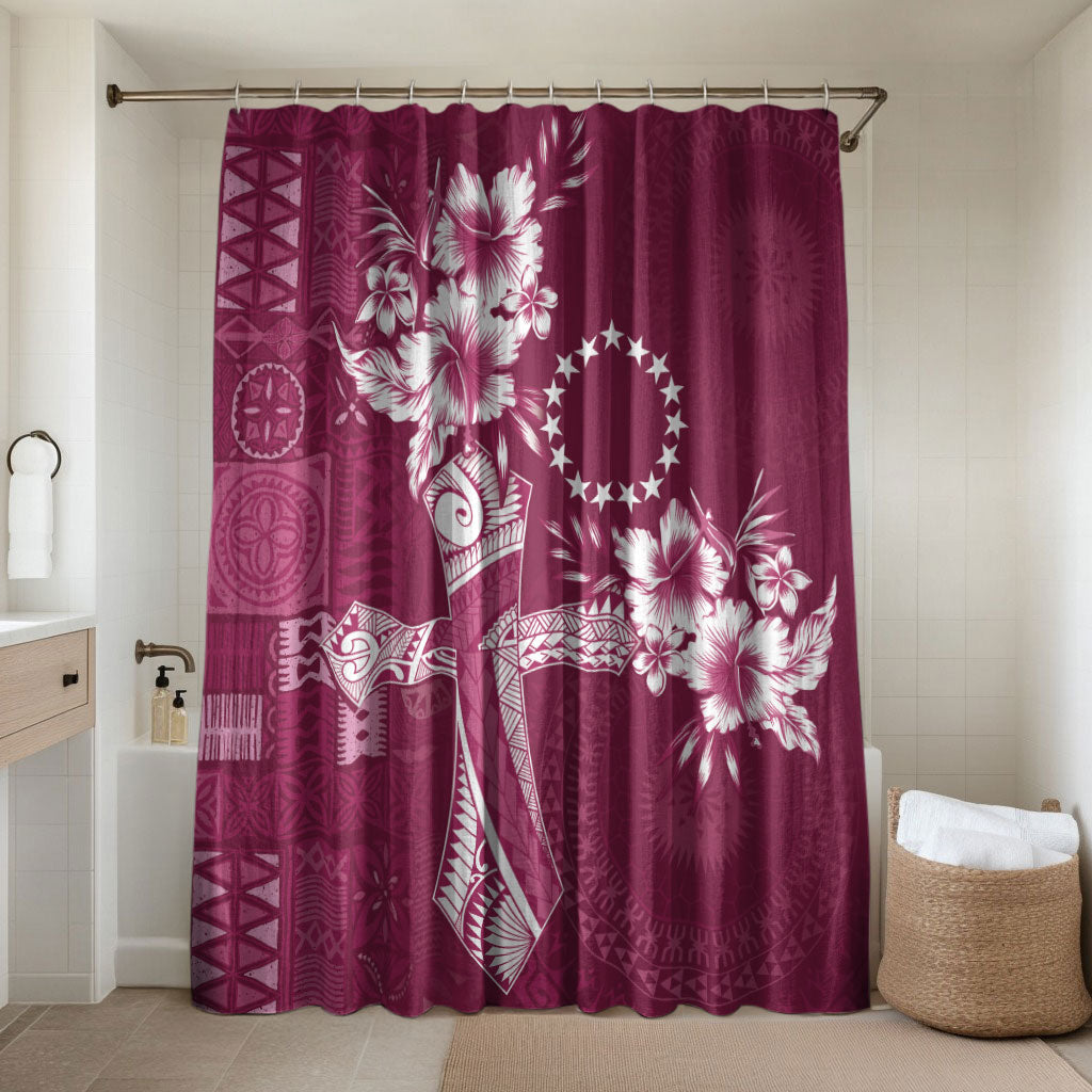 Kia Orana Cook Islands Tapa Floral With Cross Bathroom Set Maroon LT7 Shower Curtain Only Maroon - Polynesian Pride