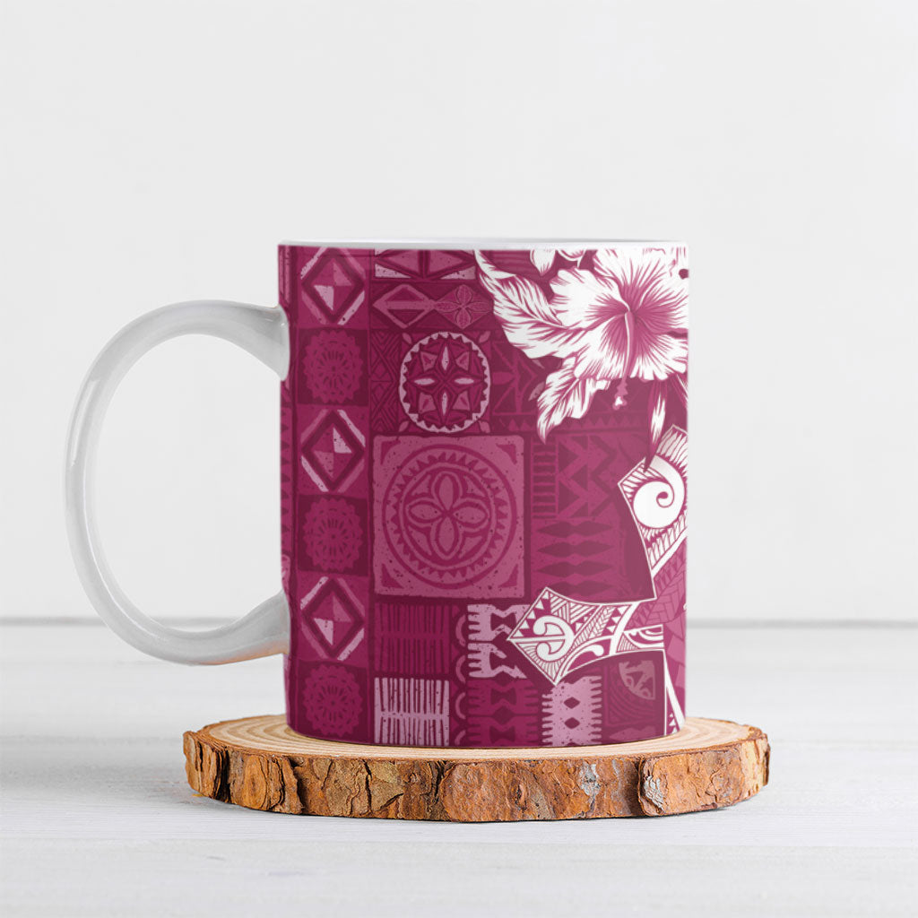 Kia Orana Cook Islands Tapa Floral With Cross Ceramic Mug Maroon