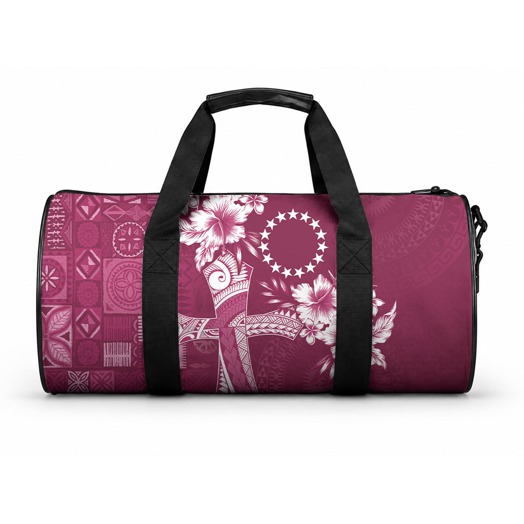 Kia Orana Cook Islands Tapa Floral With Cross Duffle Bag Maroon LT7 One size Maroon - Polynesian Pride