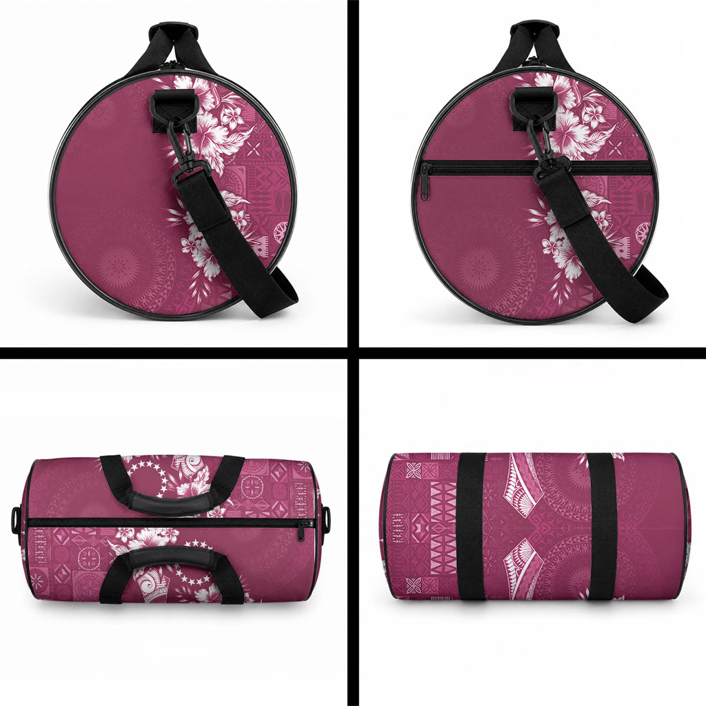 Kia Orana Cook Islands Tapa Floral With Cross Duffle Bag Maroon LT7 - Polynesian Pride