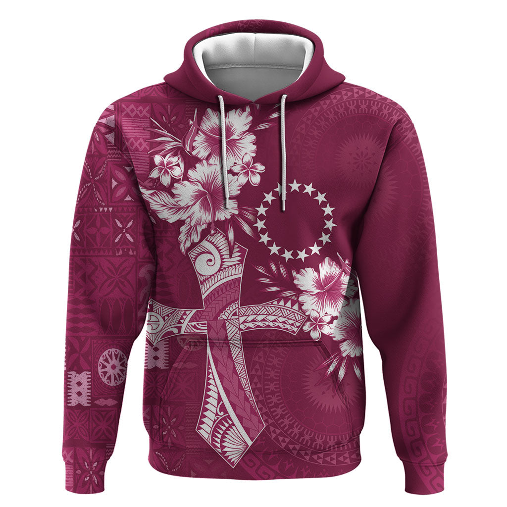 Kia Orana Cook Islands Tapa Floral With Cross Hoodie Maroon LT7 Pullover Hoodie Maroon - Polynesian Pride