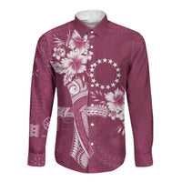 Kia Orana Cook Islands Tapa Floral With Cross Long Sleeve Button Shirt Maroon LT7 Unisex Maroon - Polynesian Pride