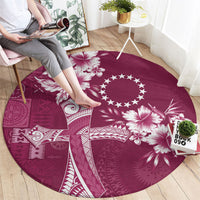 Kia Orana Cook Islands Tapa Floral With Cross Round Carpet Maroon LT7 - Polynesian Pride
