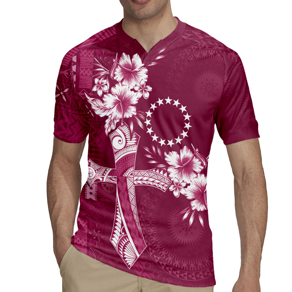 Kia Orana Cook Islands Tapa Floral With Cross Rugby Jersey Maroon LT7 - Polynesian Pride