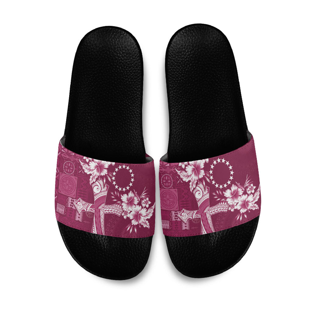 Kia Orana Cook Islands Tapa Floral With Cross Slide Sandals Maroon