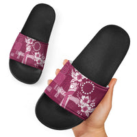 Kia Orana Cook Islands Tapa Floral With Cross Slide Sandals Maroon LT7 - Polynesian Pride