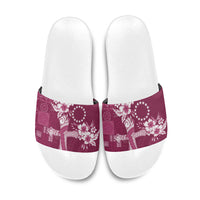 Kia Orana Cook Islands Tapa Floral With Cross Slide Sandals Maroon LT7 Maroon - Polynesian Pride