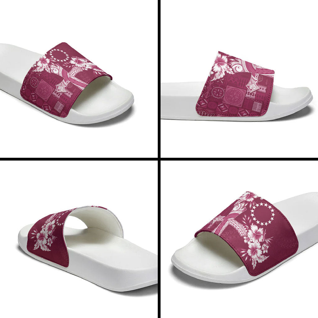 Kia Orana Cook Islands Tapa Floral With Cross Slide Sandals Maroon LT7 - Polynesian Pride