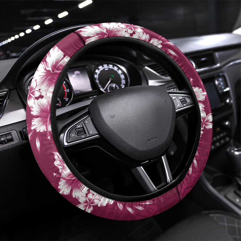 Kia Orana Cook Islands Tapa Floral With Cross Steering Wheel Cover Maroon