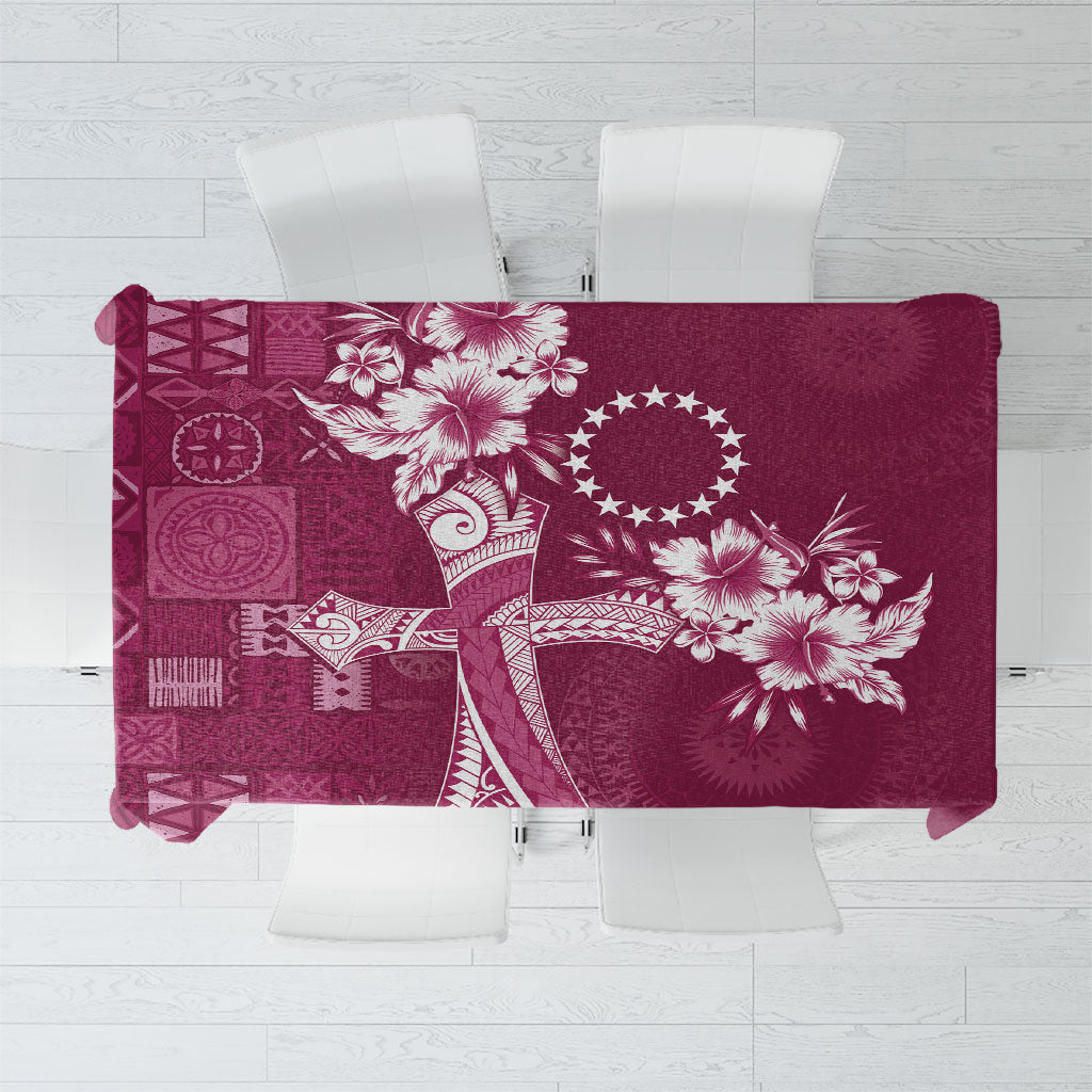 Kia Orana Cook Islands Tapa Floral With Cross Tablecloth Maroon