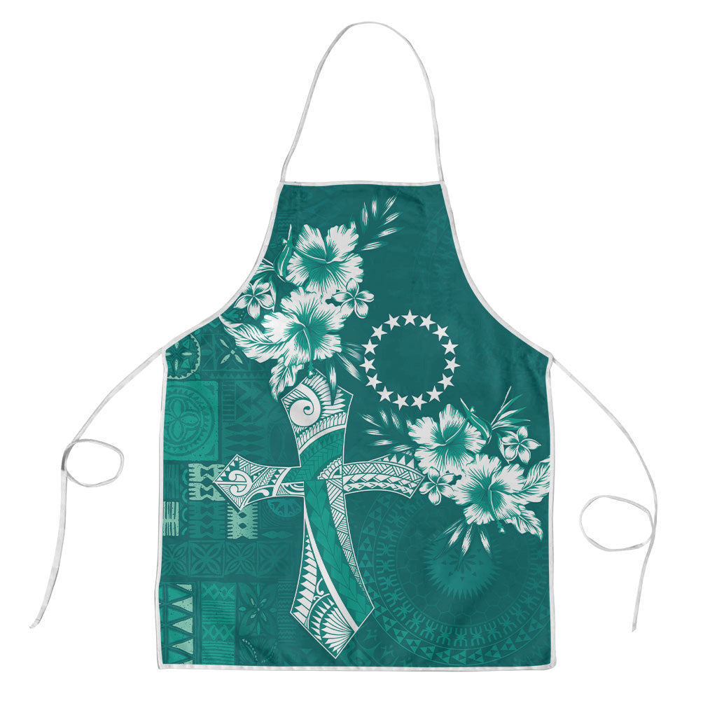 Kia Orana Cook Islands Tapa Floral With Cross Apron Deep Teal