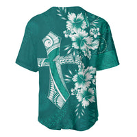 Kia Orana Cook Islands Tapa Floral With Cross Baseball Jersey Deep Teal LT7 - Polynesian Pride
