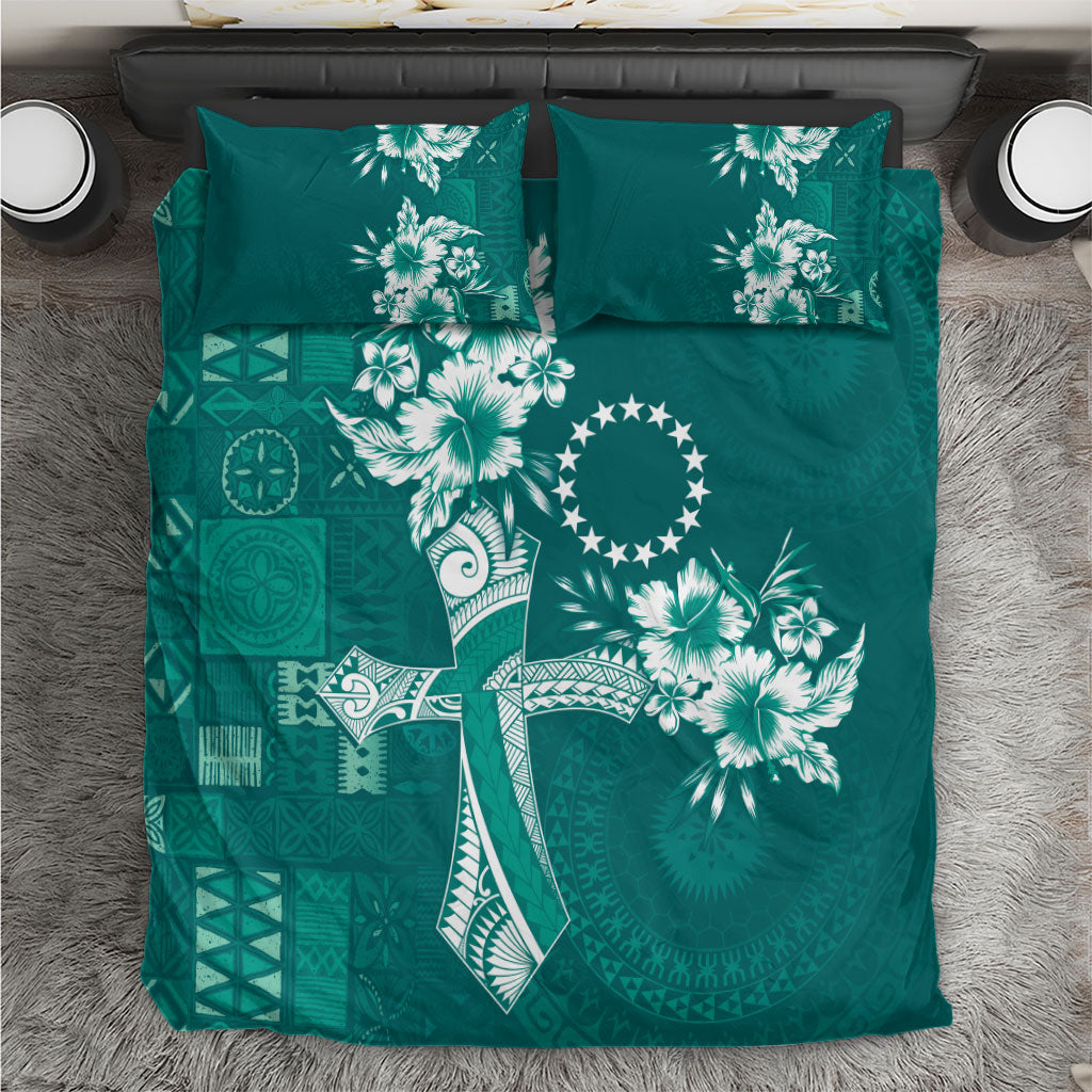 Kia Orana Cook Islands Tapa Floral With Cross Bedding Set Deep Teal LT7 Deep Teal - Polynesian Pride