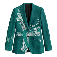 Kia Orana Cook Islands Tapa Floral With Cross Blazer Deep Teal LT7 Unisex Deep Teal - Polynesian Pride