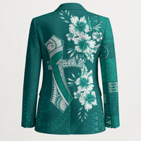 Kia Orana Cook Islands Tapa Floral With Cross Blazer Deep Teal LT7 - Polynesian Pride