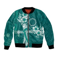 Kia Orana Cook Islands Tapa Floral With Cross Bomber Jacket Deep Teal LT7 Unisex Deep Teal - Polynesian Pride