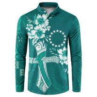 Kia Orana Cook Islands Tapa Floral With Cross Button Sweatshirt Deep Teal LT7 Deep Teal - Polynesian Pride