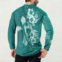 Kia Orana Cook Islands Tapa Floral With Cross Button Sweatshirt Deep Teal LT7 - Polynesian Pride