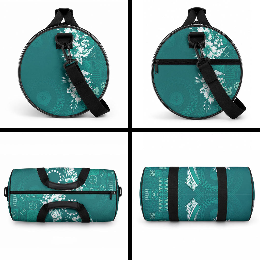 Kia Orana Cook Islands Tapa Floral With Cross Duffle Bag Deep Teal LT7 - Polynesian Pride