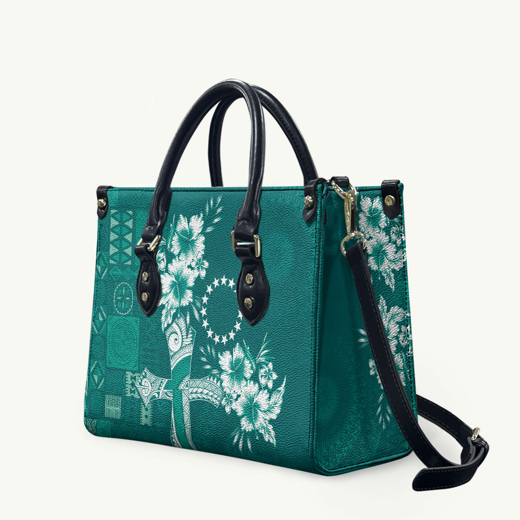 Kia Orana Cook Islands Tapa Floral With Cross Leather Bag Deep Teal